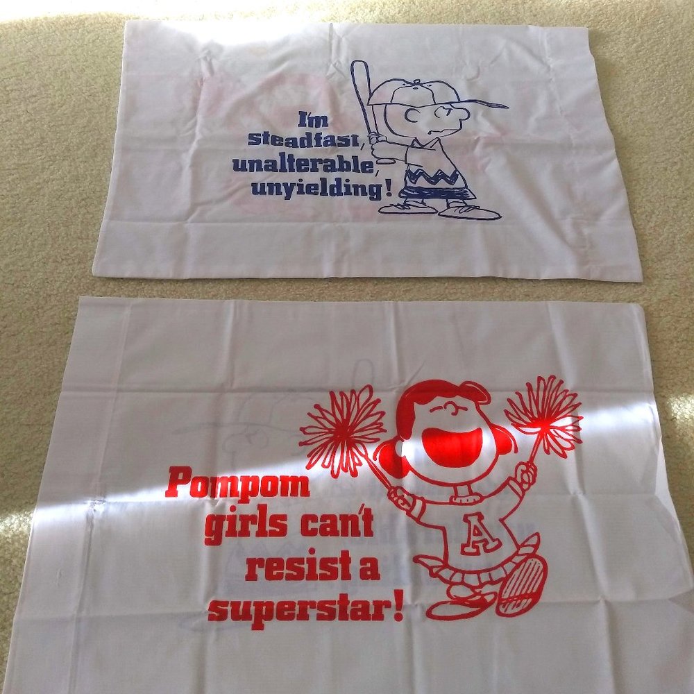 vintage 70s 2 large original Peanuts licensed pillow cases shams NWOT